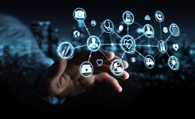 Businessman using digital medical interface 3D rendering