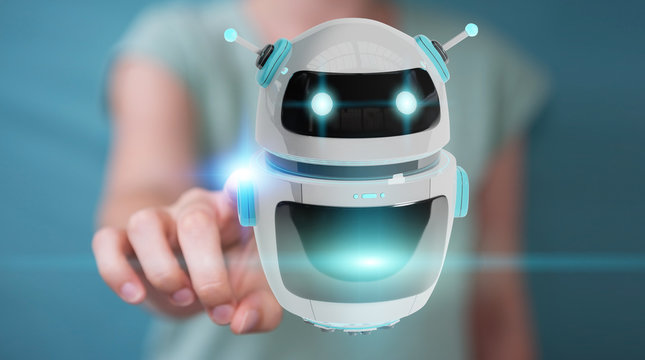 Businesswoman using digital chatbot robot application 3D rendering