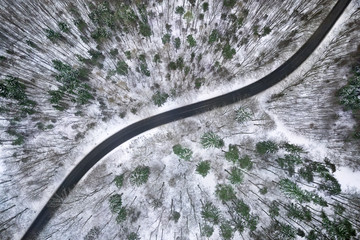 Winter aerial view of road in forest. - 189841700