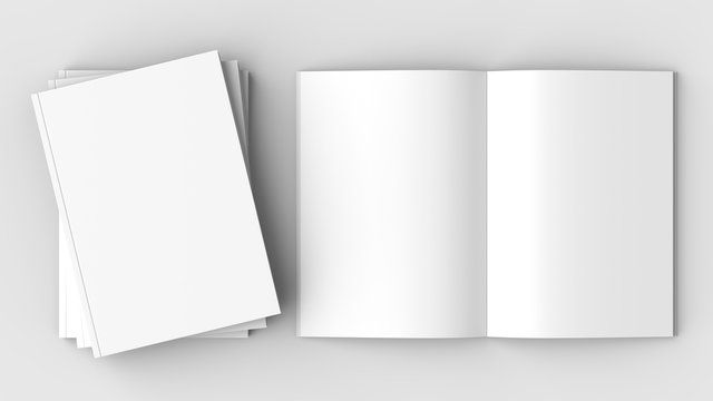 Brochure, magazine, book or catalog mock up isolated on soft gray background. 3D illustrating.