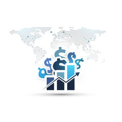 Worldwide Business and Financial Connections - Concept Design with Word Map and Bar Chart Showing a Growing Trend, Vector Illustration