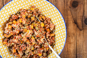 Red rice, lentils and butternut squash with carrot and quinoa in