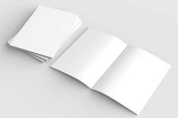 Brochure, magazine, book or catalog mock up isolated on soft gray background. 3D illustrating.