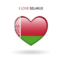 Love Belarus symbol. Flag Heart Glossy icon on a white background