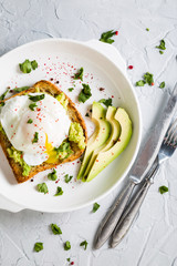 Sandwich with avocado and poached egg