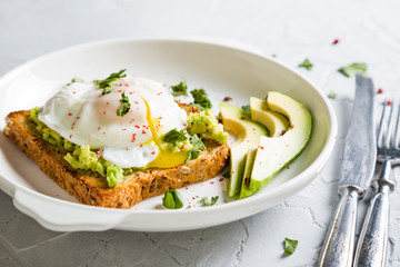 Sandwich with avocado and poached egg