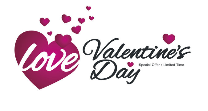Love Valentine Day with hearts isolated logo banner