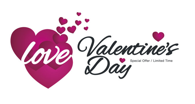 Love Valentine Day with hearts logo sale banner