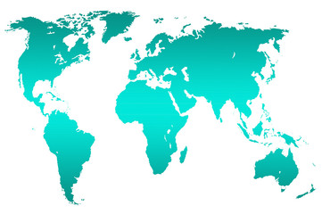 Fototapeta na wymiar turquoise gradient world map, isolated