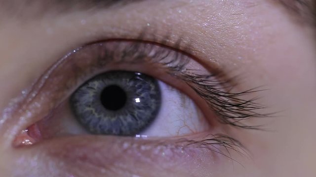 Natural female eye with  pupil and long eyelashes. Macro

