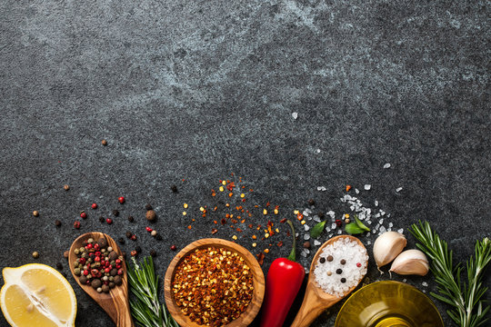 Cooking background with spices and herbs