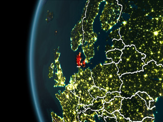 Denmark from space at night