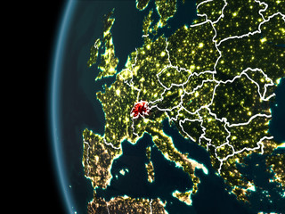 Switzerland from space at night