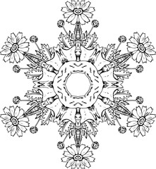 Illustration of a kaleidoscope. Mandala of flowers. Fractal of life.