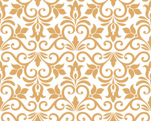  Seamless abstract floral pattern. Gold and white vector background. Geometric leaf ornament. Graphic modern pattern.