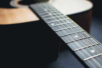 Fototapeta premium closeup shot of guitar and strings with shallow depth of field.soft focus.
