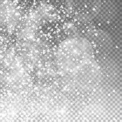 Falling hearts valentine background. Left gradient on transparent grid dark background. Falling hearts valentines day sublime design. Vector illustration.