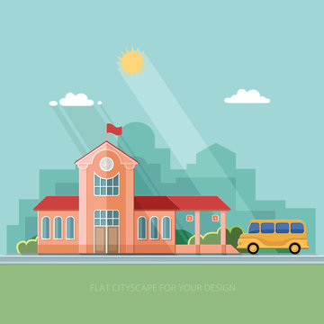 Architecture is the bus station in the city for tourism and travel. Infrastructure town. Vector flat illustration for design
