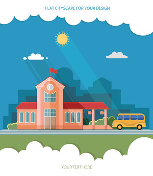 Architecture is the bus station in the city for tourism and travel. Infrastructure town. Vector flat illustration for design