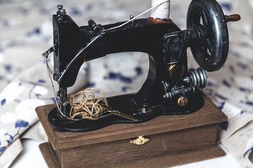 Fototapeta na wymiar Hand sewing machine closeup