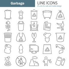 Garbage and trash line icons set for web and mobile design