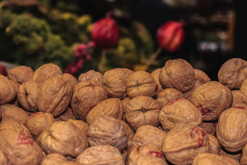 Close up of walnuts on a marketplace