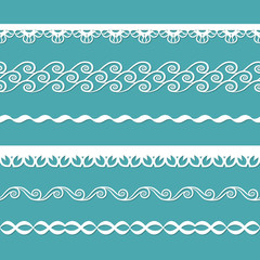 set of seamless lacy borders with waves and flowers