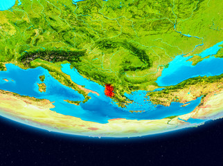 Satellite view of Albania in red