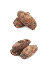 Few cocoa beans isolated