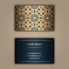 Luxury business cards with floral mandala ornament. Vintage decorative elements.