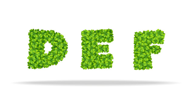 Alfavit from the leaves of the clover. Letters DEF.
