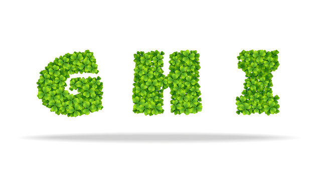 Alfavit from the leaves of the clover. Letters GHI.
