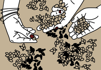 Cotton fabric Jasmine gathering. Tribal feelings