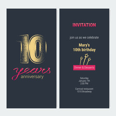 10 years anniversary invitation vector card