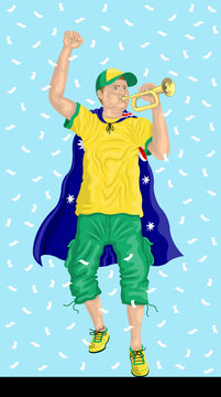 Australia Soccer Fan with Bugle