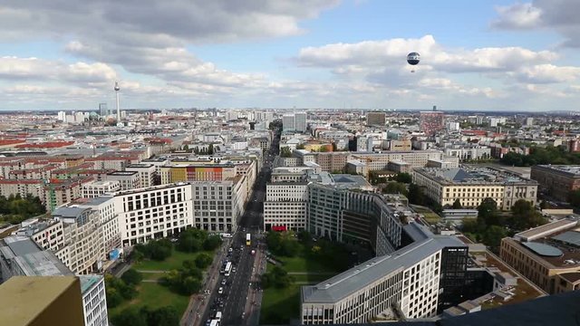 Panoramic aerial view of Berlin city, Germany. Skyline view of Berlin downtown from skyscraper on Potsdamer Platz