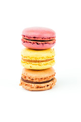 Colourful french macaroons or macaron on white background