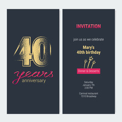 40 years anniversary invitation vector card