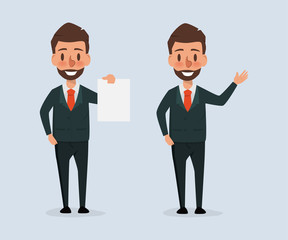business man character presenting pose. people vector design.