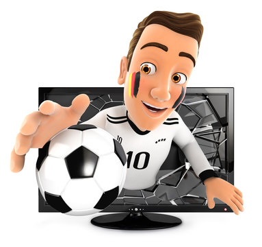 3d German Soccer Fan Coming Out Of Television