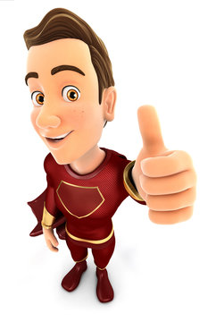 3d red hero positive pose with thumb up