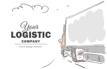 Hand-drawn delivery truck on the way with space for text