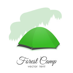 Vector illustration: Isolated green tent with silhouette forest on white background