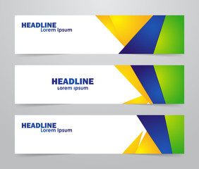 Naklejka premium Three abstract template design of web banner with Brazilian colors.