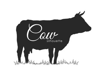 Hand drawn Cow Silhouette Isolated on white background
