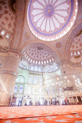 ISTANBUL, TURKEY - JAN 13, 2018: Interior of the Sultanahmet Mosque (Blue Mosque) in Istanbul