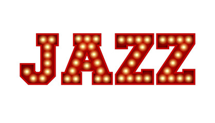 Fototapeta na wymiar Jazz word made from red vintage lightbulb lettering isolated on a white. 3D Rendering