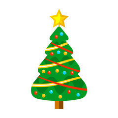 Cartoon Christmas Tree Fully Decorated