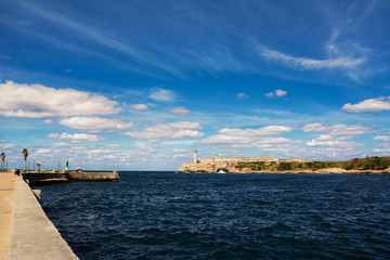Morro Castle and its lighthouse with clouds in blue sky