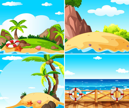 Four scenes with island and ocean